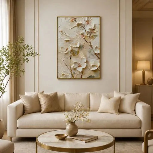 White Cherry Blossom 3D Textured Oil Painting HP