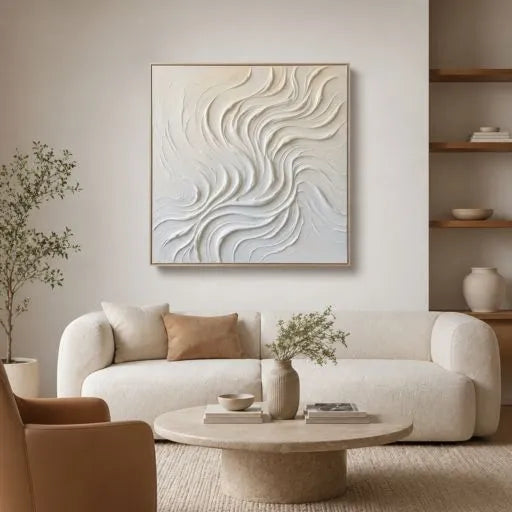 White Flowing Wave 3D Impasto Abstract Painting HP#2868