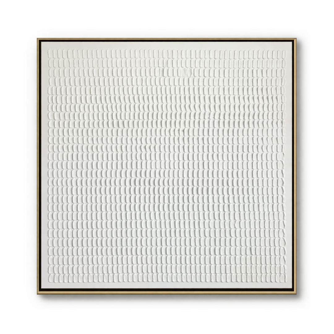 White Geometric Grid Relief Textured Painting TA