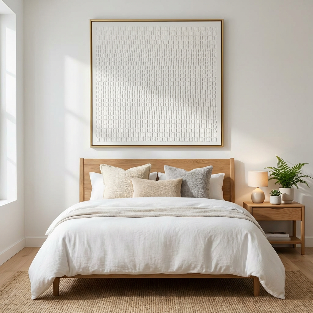 White Geometric Grid Relief Textured Painting TA