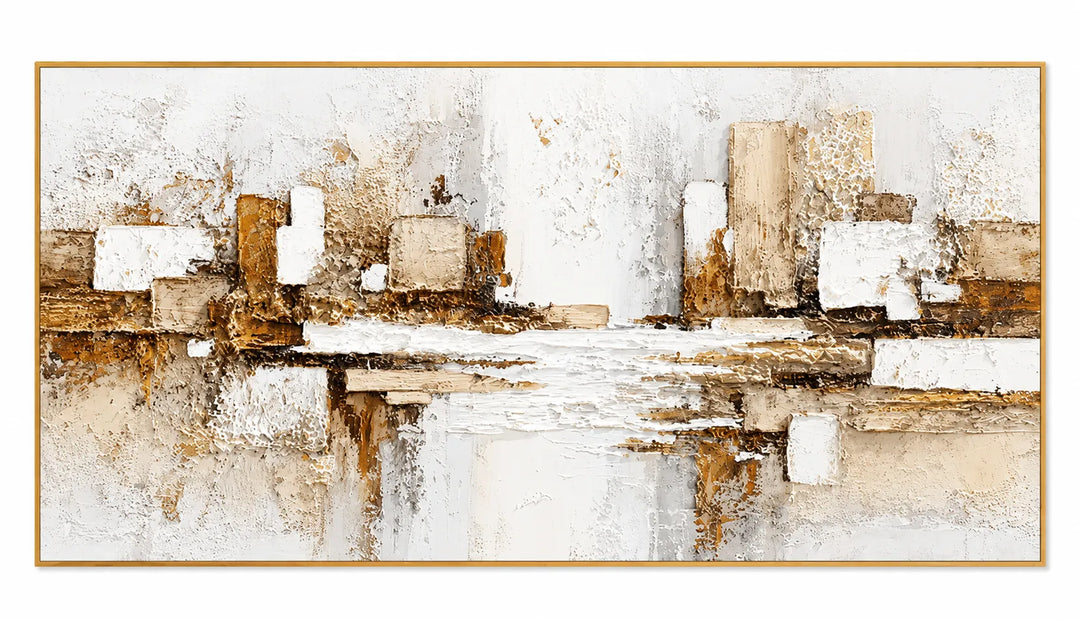 White Gold Abstract Cityscape Original Oil Painting AA
