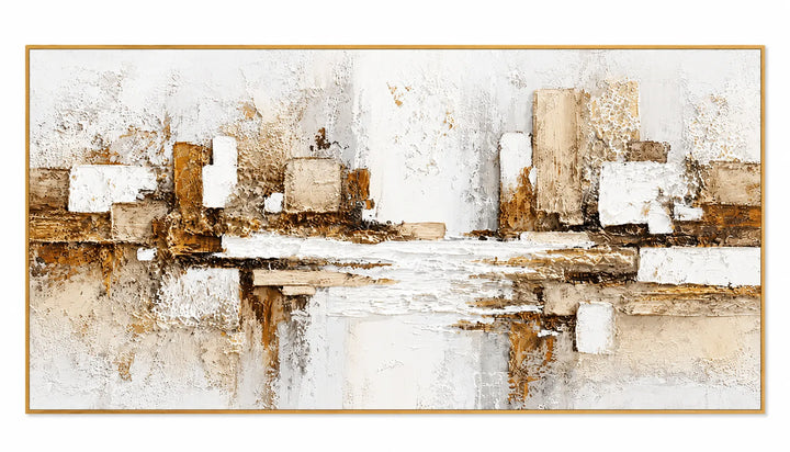 White Gold Abstract Cityscape Original Oil Painting AA