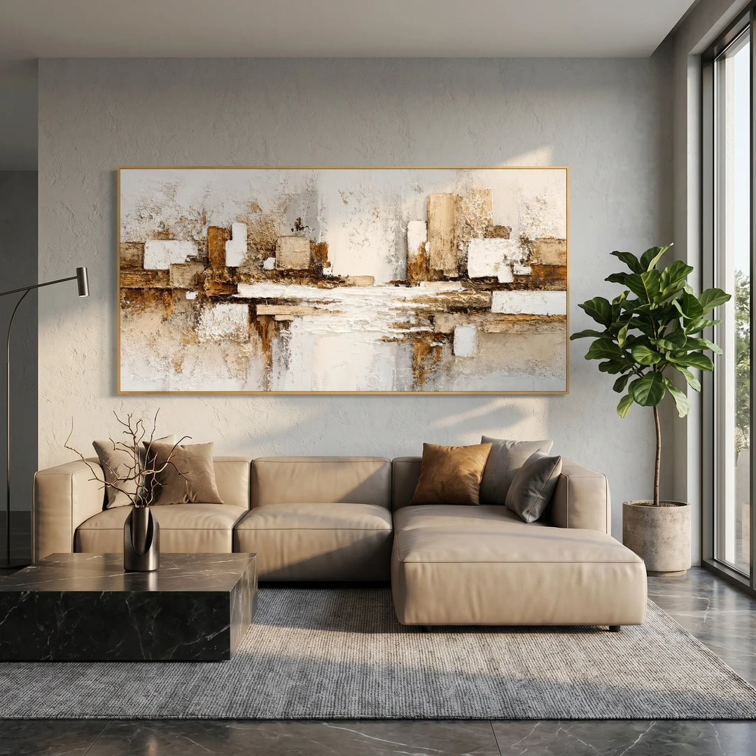 White Gold Abstract Cityscape Original Oil Painting AA