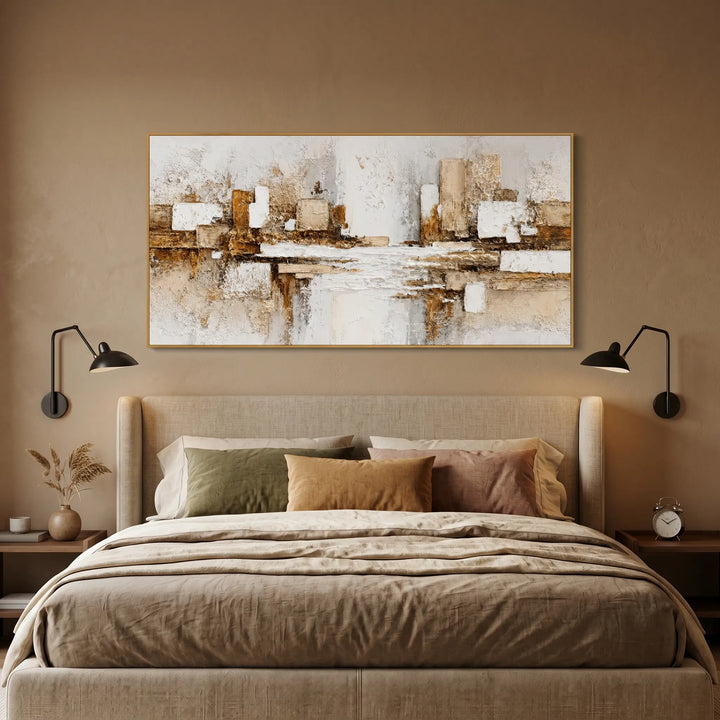 White Gold Abstract Cityscape Original Oil Painting AA