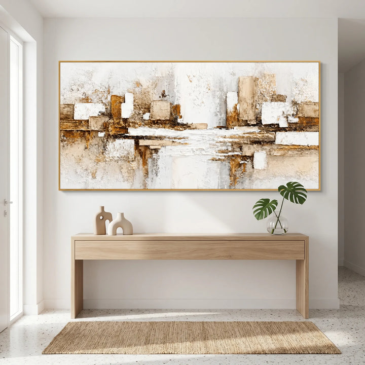 White Gold Abstract Cityscape Original Oil Painting AA