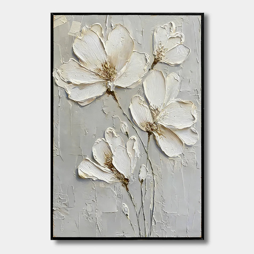 White Magnolia 3D Textured Floral Oil Painting HP