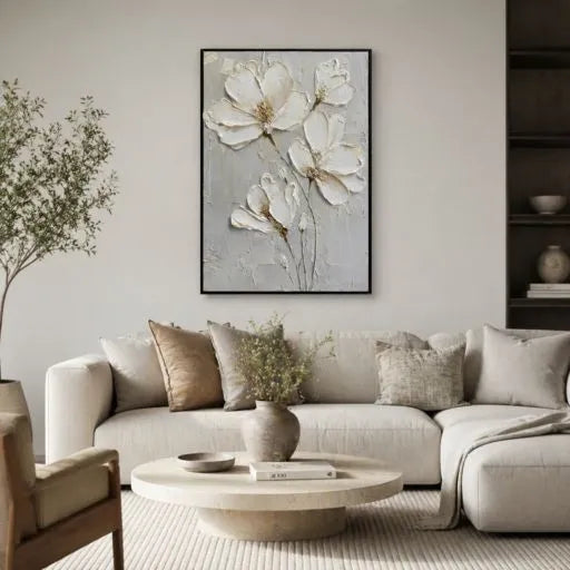 White Magnolia 3D Textured Floral Oil Painting HP