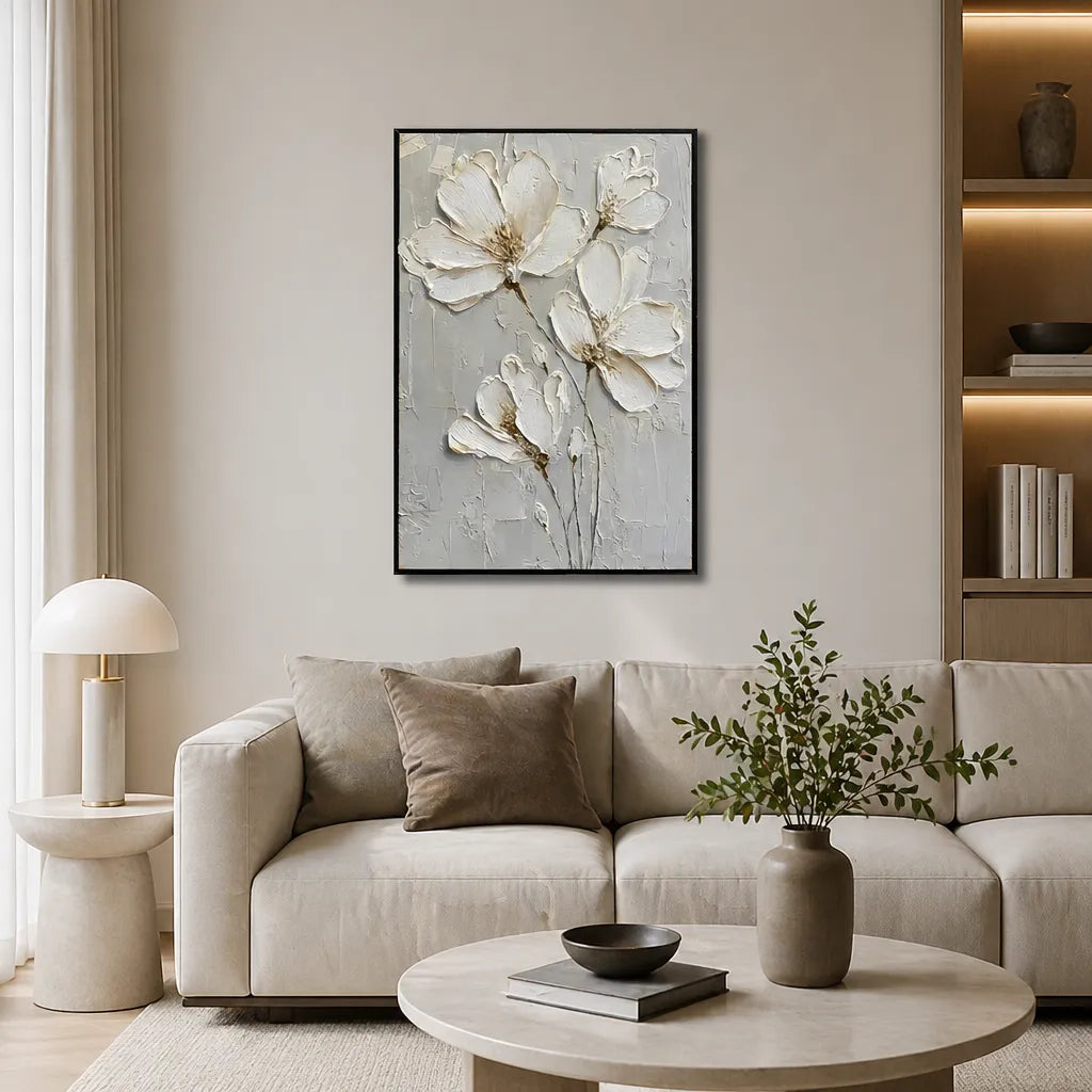 White Magnolia 3D Textured Floral Oil Painting HP