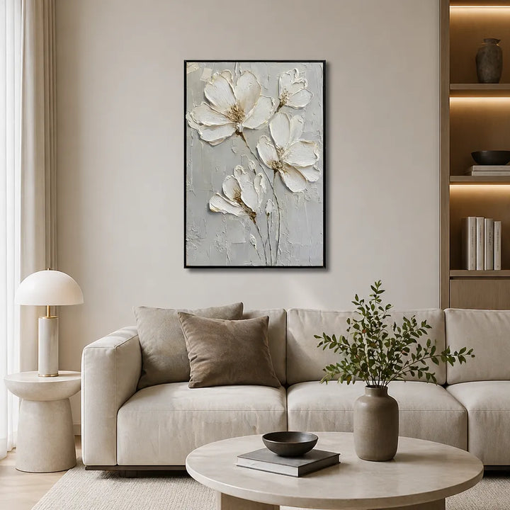 White Magnolia 3D Textured Floral Oil Painting HP