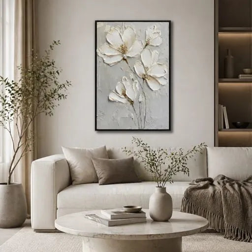 White Magnolia 3D Textured Floral Oil Painting HP