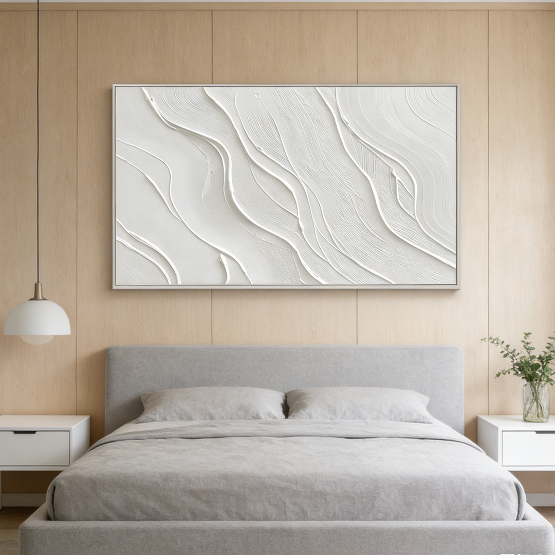 White Minimal Line Textured Abstract Painting TA