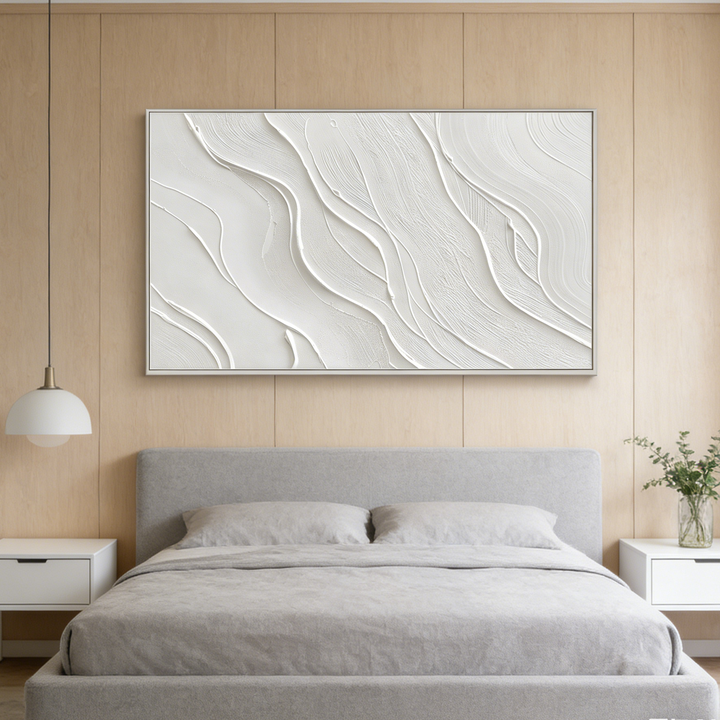 White Minimal Line Textured Abstract Painting TA