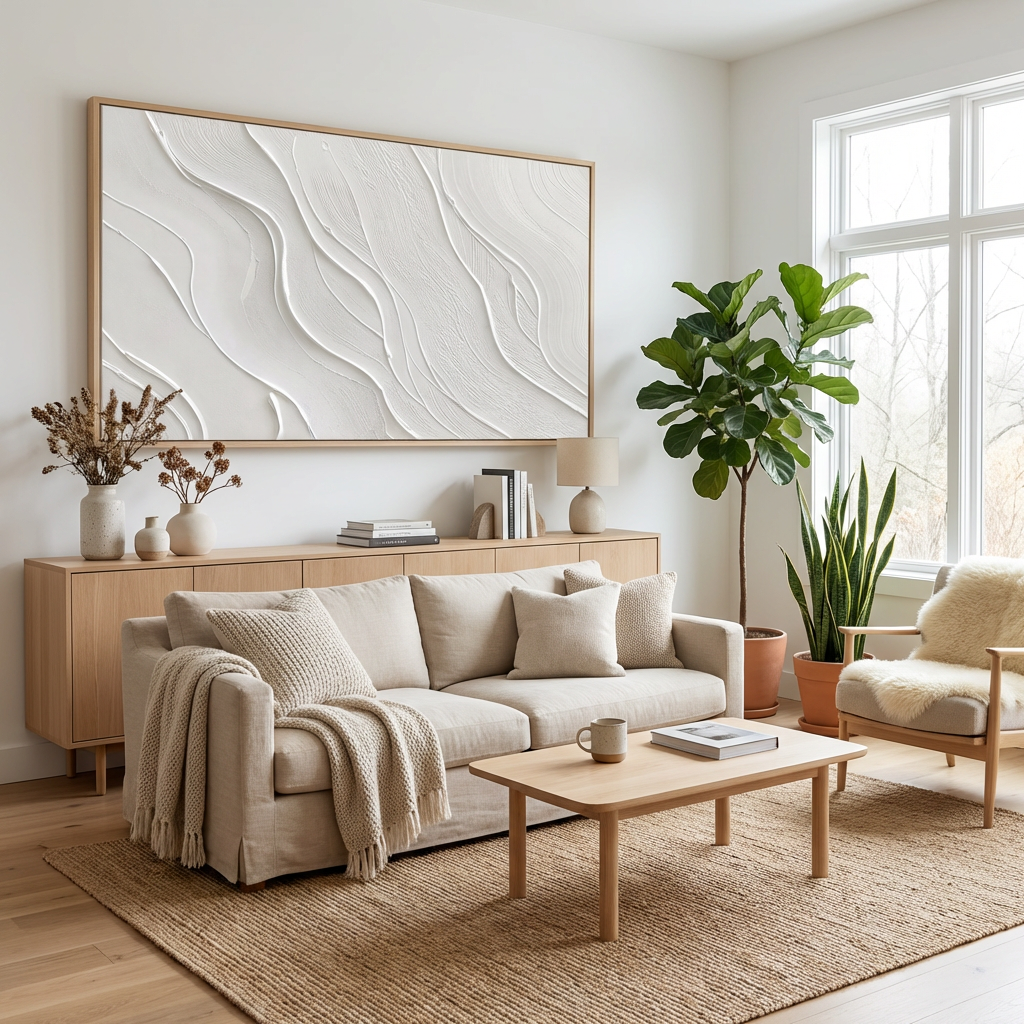 White Minimal Line Textured Abstract Painting TA