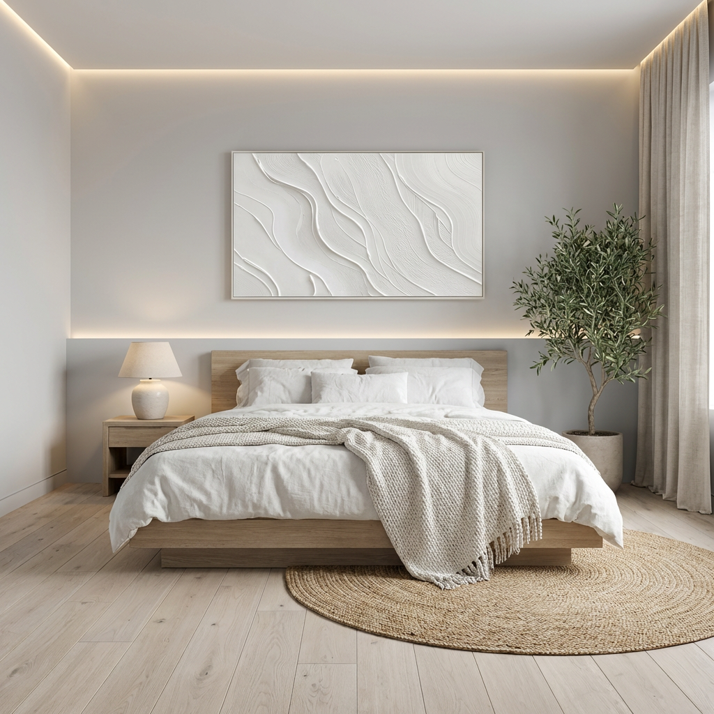 White Minimal Line Textured Abstract Painting TA