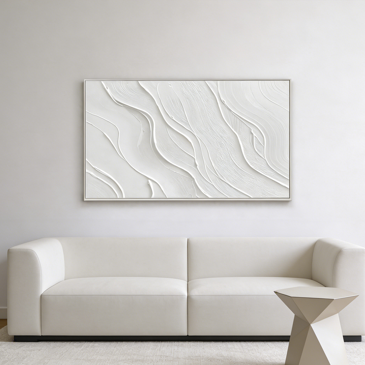 White Minimal Line Textured Abstract Painting TA