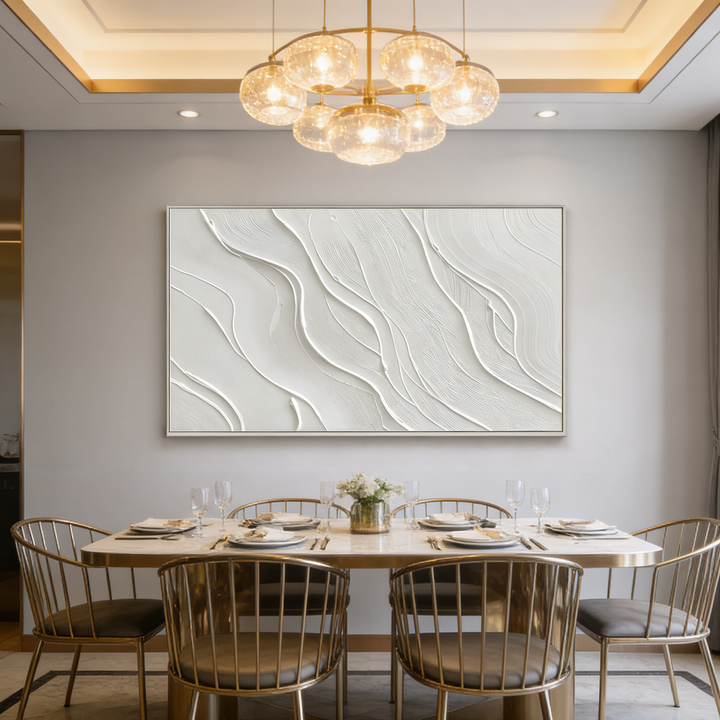 White Minimal Line Textured Abstract Painting TA