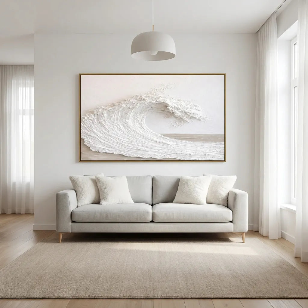 White Minimal Textured Wave Painting TA#2917