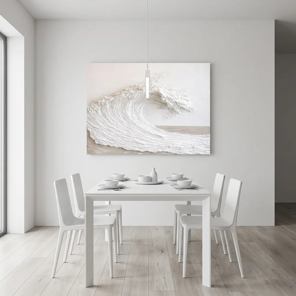 White Minimal Textured Wave Painting TA#2917