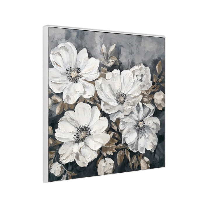 White Neutral Floral Oil Painting  MT