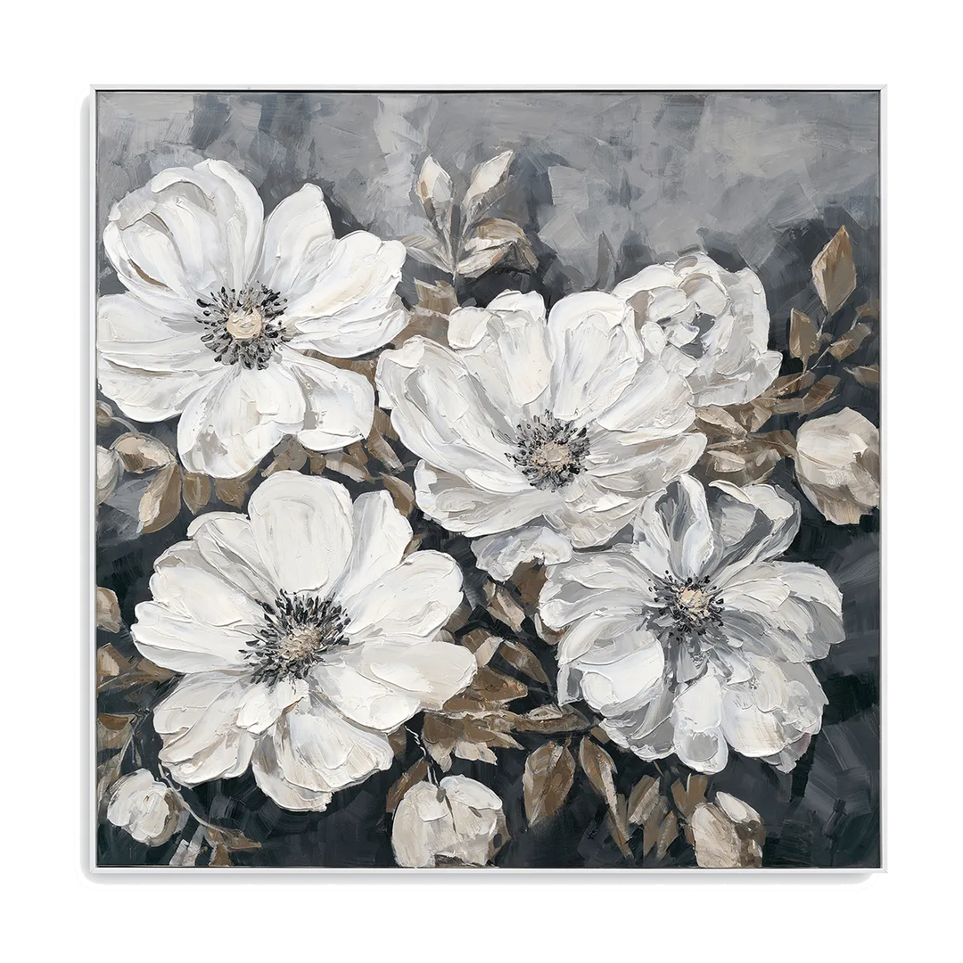 White Neutral Floral Oil Painting  MT
