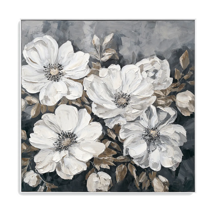 White Neutral Floral Oil Painting  MT