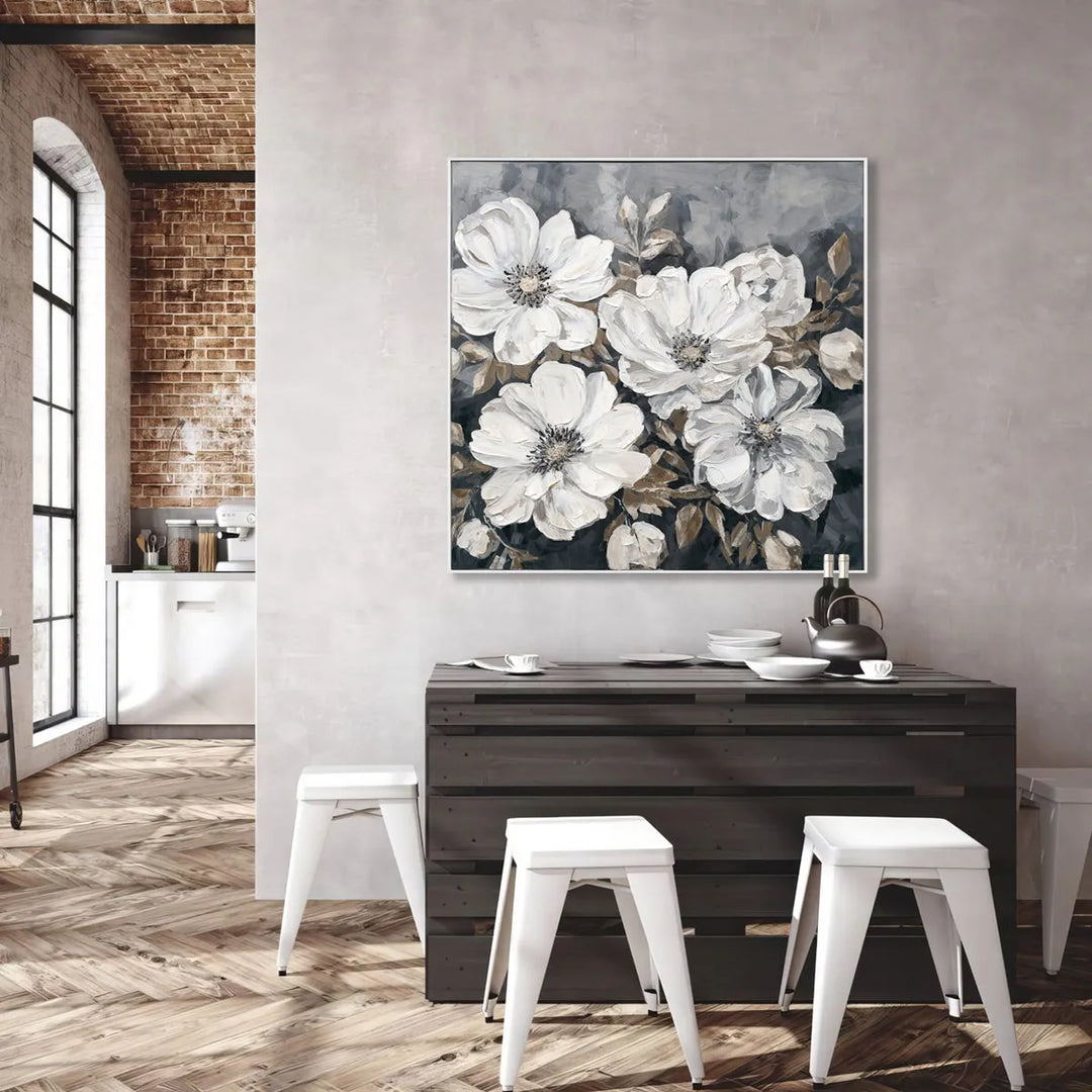 White Neutral Floral Oil Painting  MT