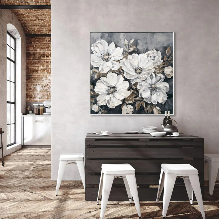 White Neutral Floral Oil Painting  MT