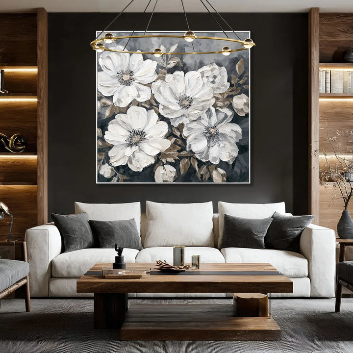 White Neutral Floral Oil Painting  MT