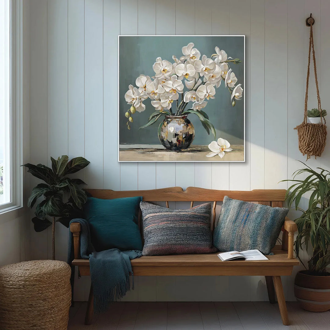 White Orchid Still Life Painting MT