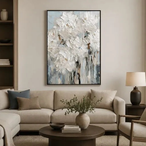 White Peony Textured Modern Impasto Oil Painting HP