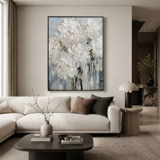 White Peony Textured Modern Impasto Oil Painting HP