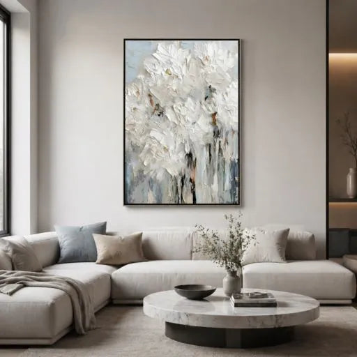 White Peony Textured Modern Impasto Oil Painting HP