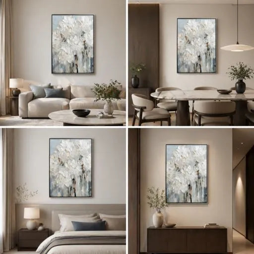 White Peony Textured Modern Impasto Oil Painting HP