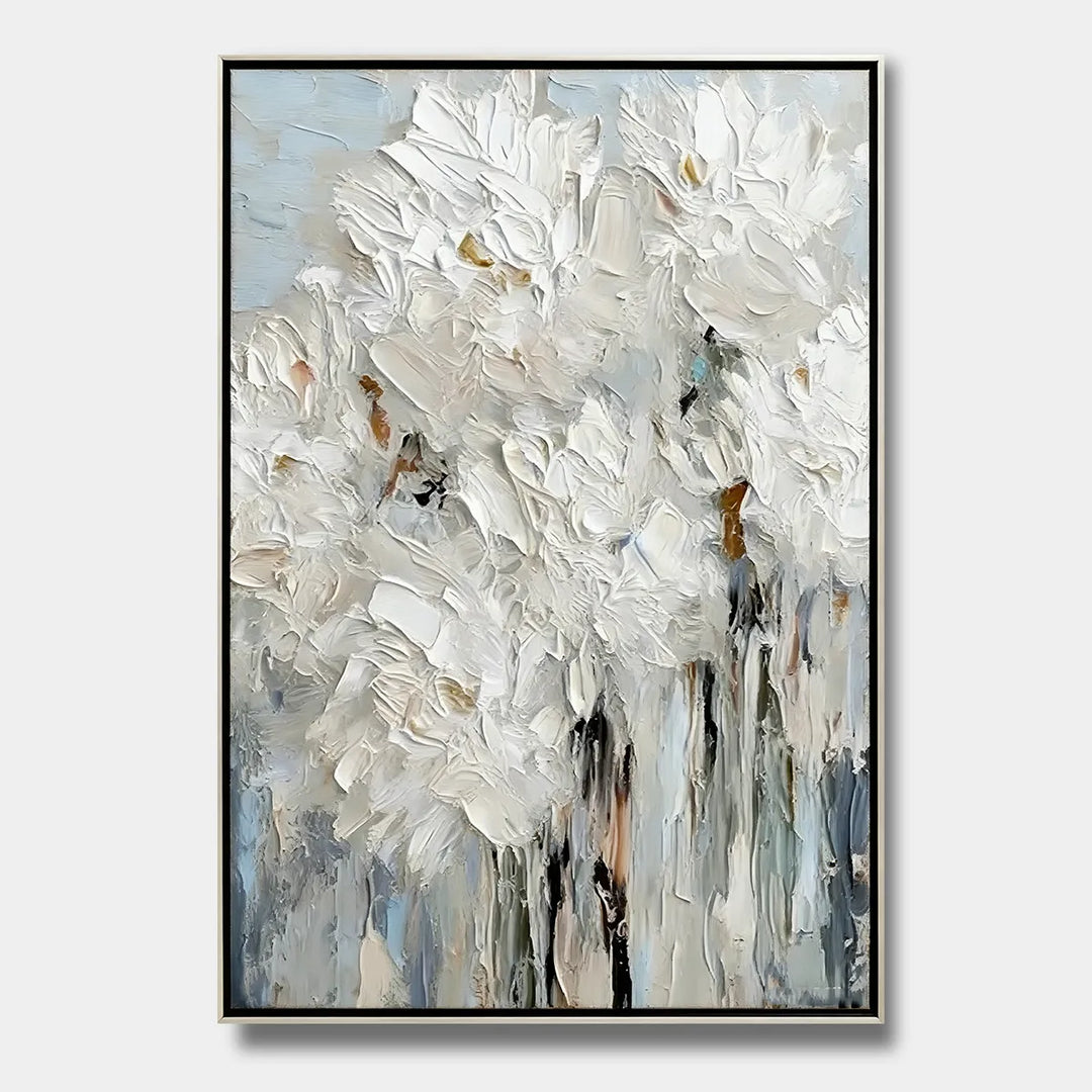 White Peony Textured Modern Impasto Oil Painting HP