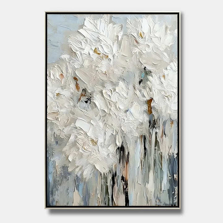 White Peony Textured Modern Impasto Oil Painting HP