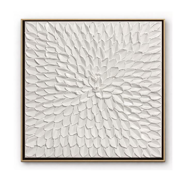 White Petal Relief Textured Abstract Painting TA