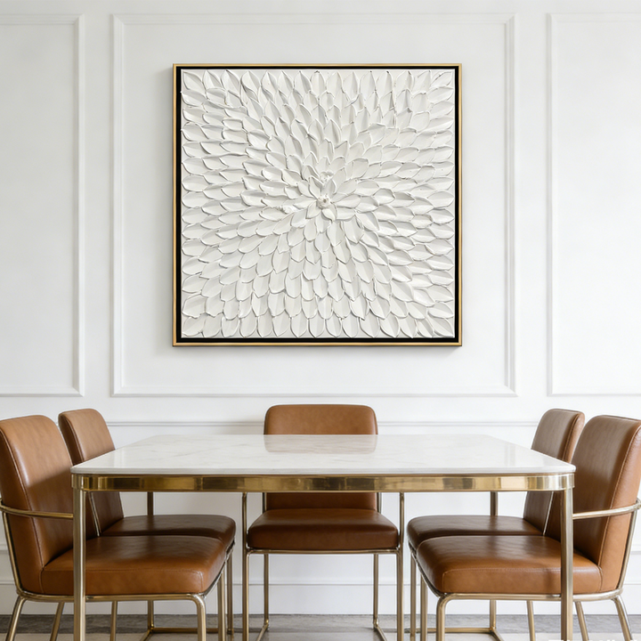 White Petal Relief Textured Abstract Painting TA
