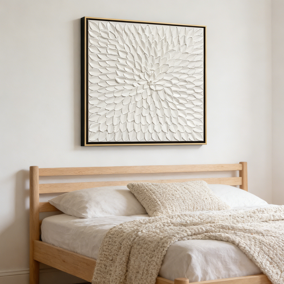 White Petal Relief Textured Abstract Painting TA