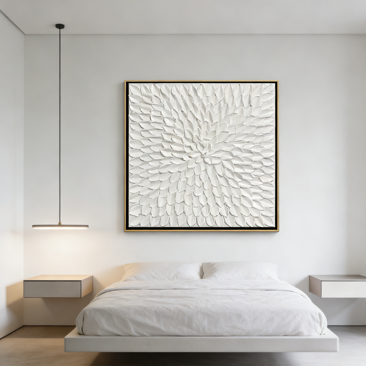 White Petal Relief Textured Abstract Painting TA
