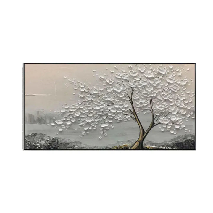 White Textured Abstract Tree Painting MT