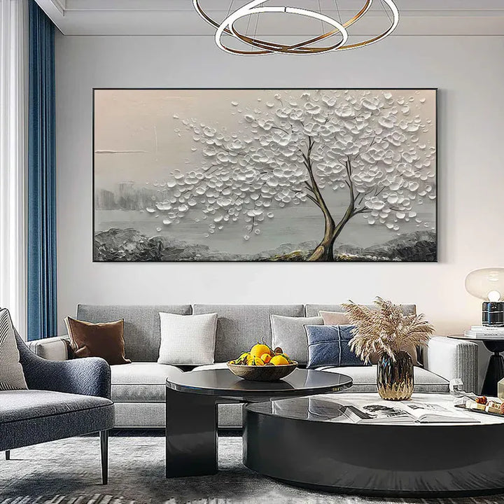 White Textured Abstract Tree Painting MT