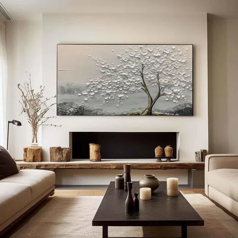 White Textured Abstract Tree Painting MT