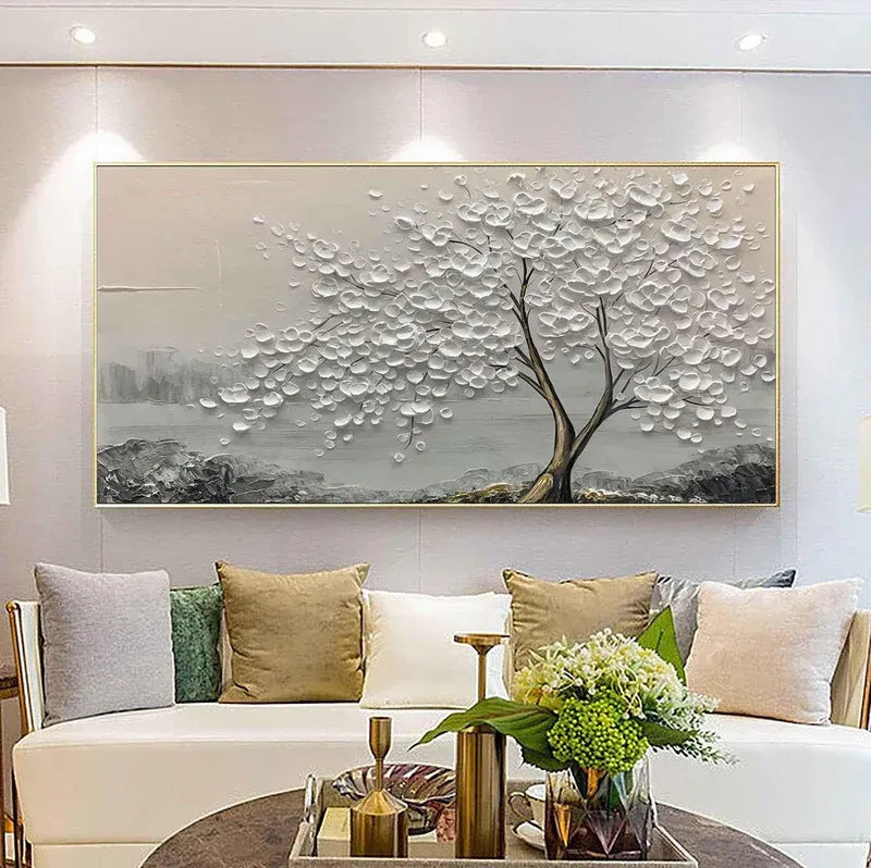 White Textured Abstract Tree Painting MT