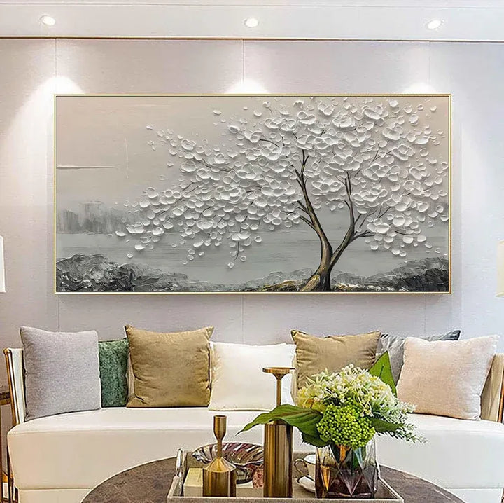 White Textured Abstract Tree Painting MT