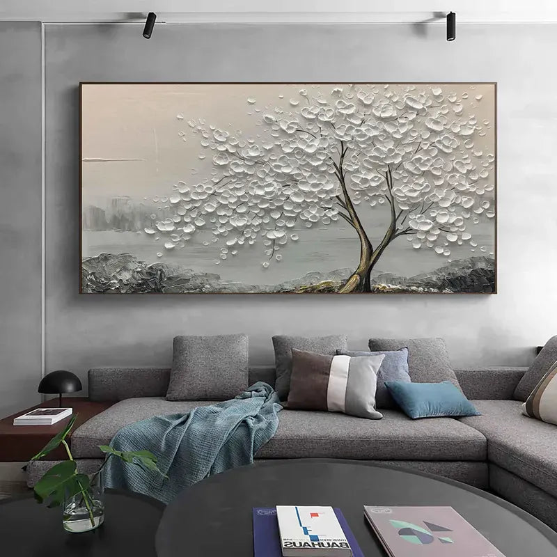 White Textured Abstract Tree Painting MT