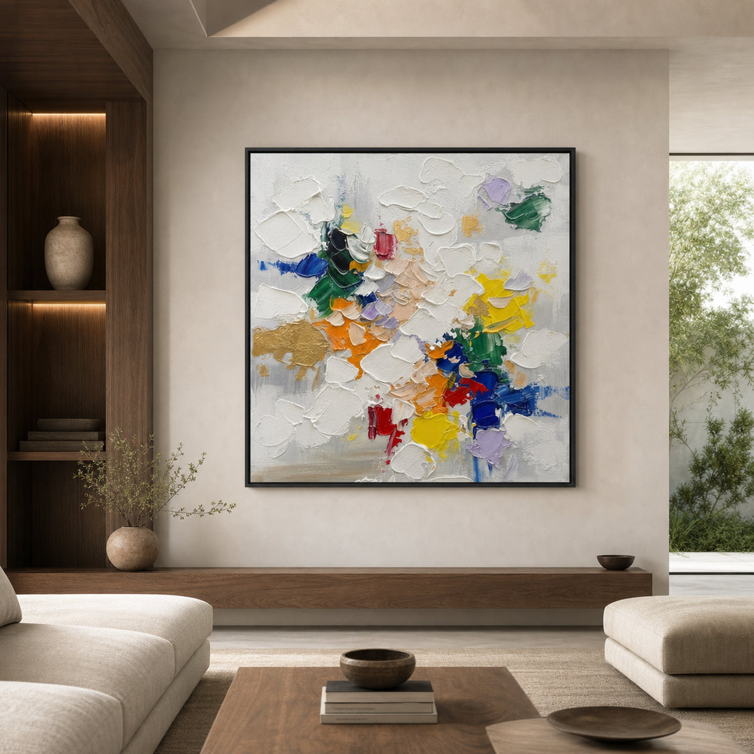 White Colorful Abstract Hand-Painted | HM