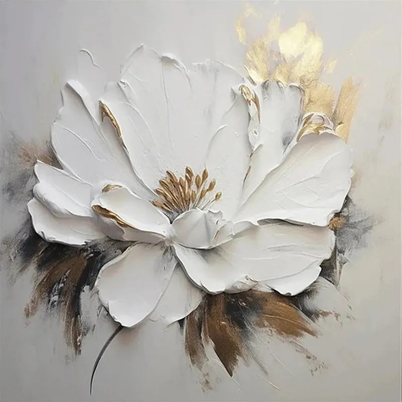 White &amp; Gold Textured Floral Painting MT