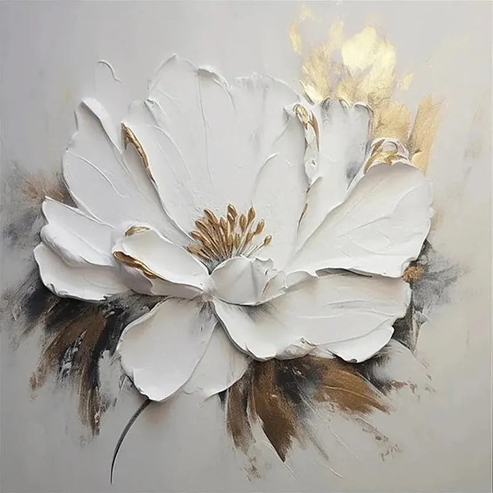 White &amp; Gold Textured Floral Painting MT