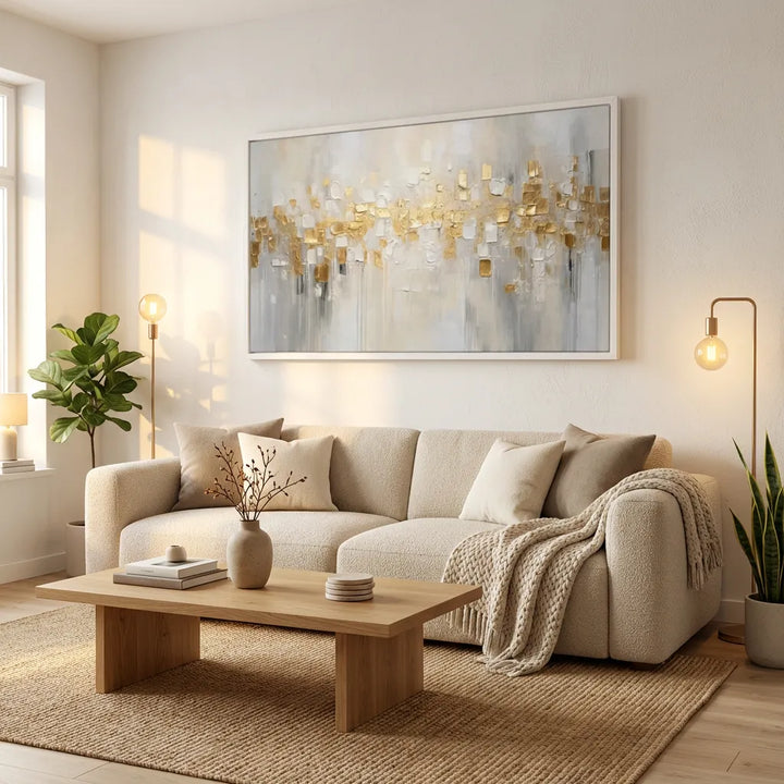 White and Gold Textured Abstract Painting TA