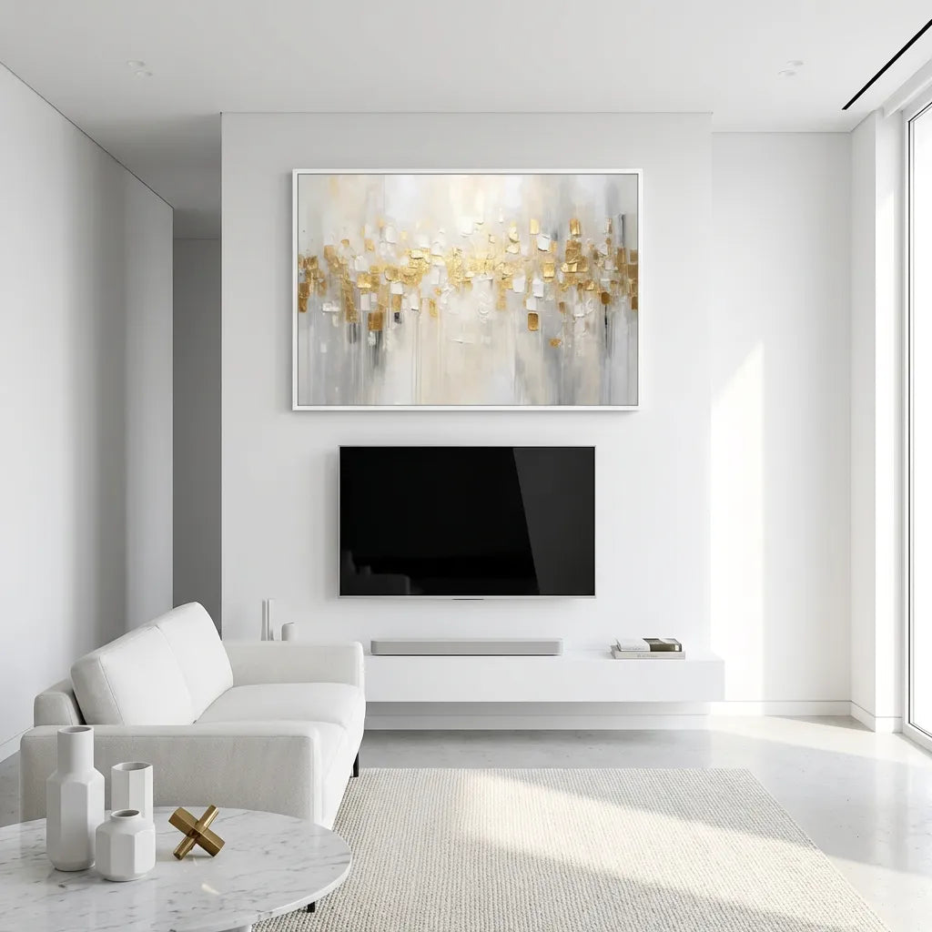 White and Gold Textured Abstract Painting TA